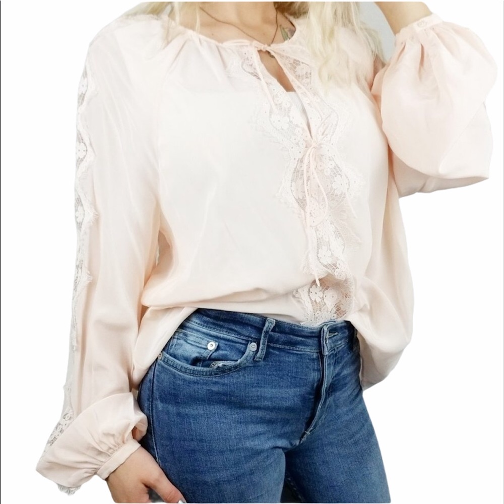 Joie Bernabas Lace Trim Blouse 100% Silk Large - Picture 4 of 9